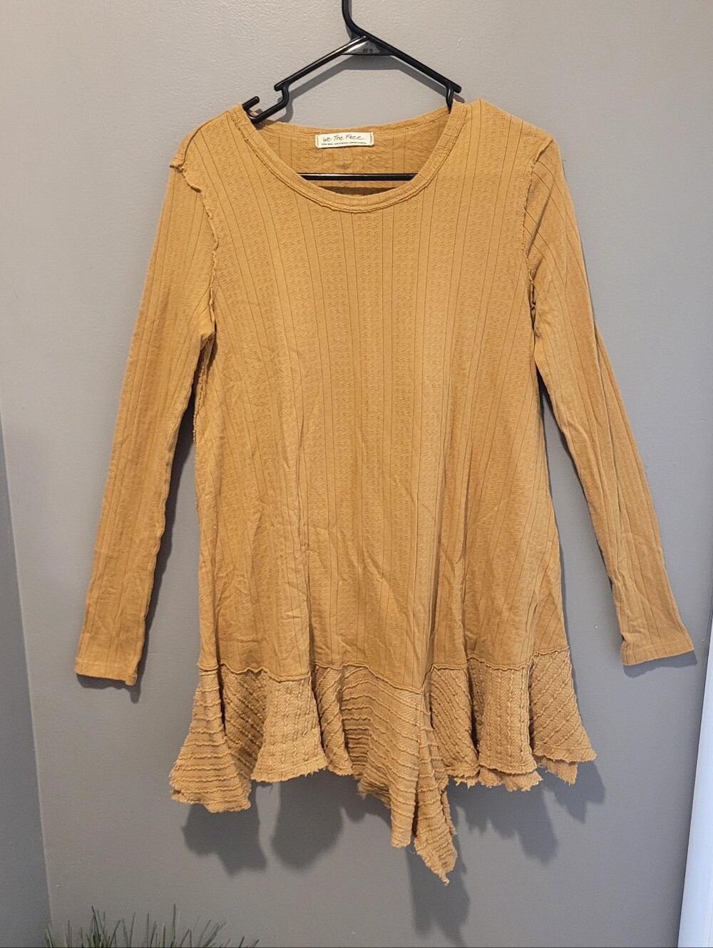 We The Free Pale Yellow Lined Edgy Tunic Dress Top Sz Xs Oversized